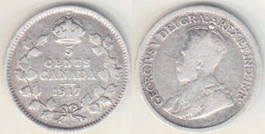 1917 Canada silver 5 Cents A000974